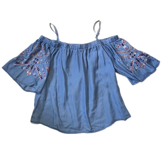 XL Chambray top, embroidered sleeve, INC International Concepts - Picture 4 of 6